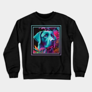 Silky Labrador Retriever Floral Vibrant Tropical Digital Oil Painting Pet Portrait Crewneck Sweatshirt